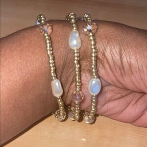Elegant Gold and White Beaded Bracelet Set